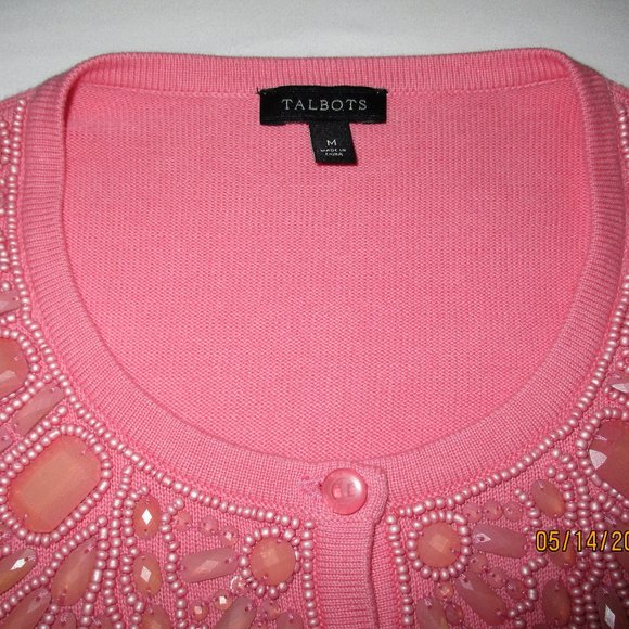 TALBOTS Coral Pink Beaded Cardigan Sweater Size Medium New - Picture 6 of 6